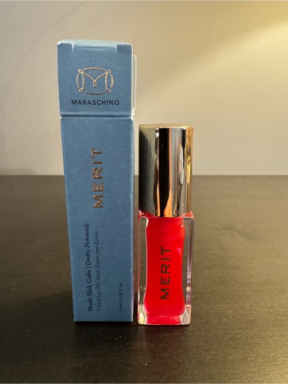 MERIT Shade Slick Gelee Tinted Lip Oil Maraschino (sheer red) .23 oz Full Size N